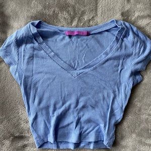 Fitted Blue V Neck T Cropped Top